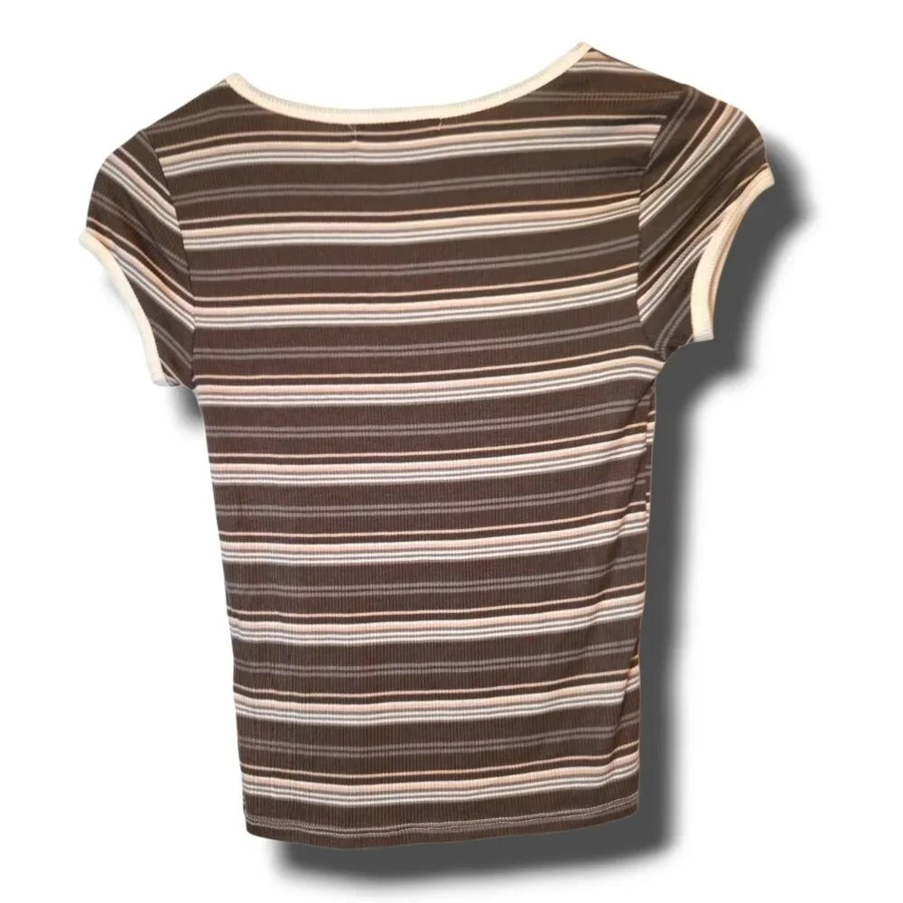 Arizona baby tee womens Small brown stripes short-sleeve round-neck Y2K - Picture 2 of 5
